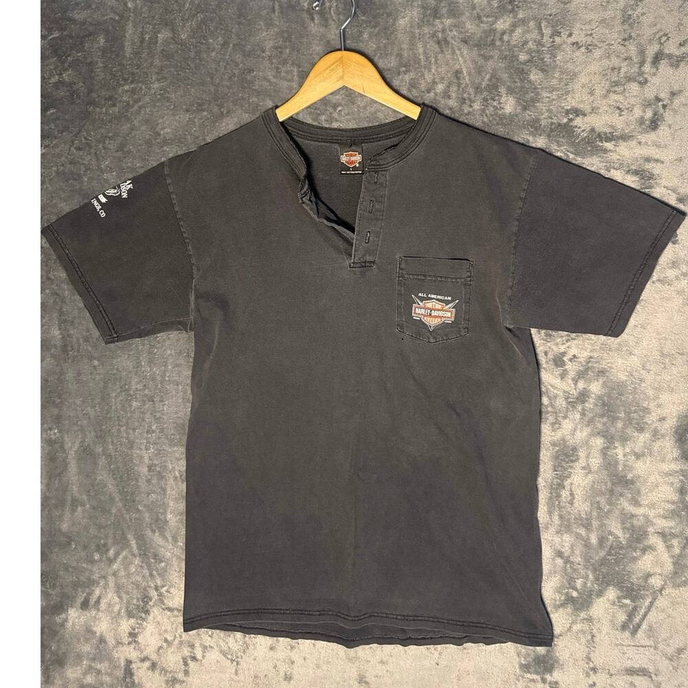 Vtg 2000 Harley Davidson Henley Shirt L Pikes Peak Colorado Springs Holoubek USA